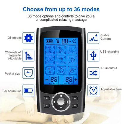 PulseFlex™ 36-Mode EMS Muscle Stimulator: Electric Acupuncture for Digital Body Massage Therapy